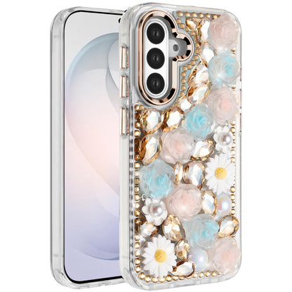 Full Bling Rhinestone Glitter Floral Luxury Hybrid Shockproof Stylish Sparkling Protective Designer Ornament