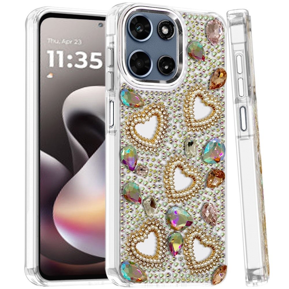 Phone Case for Motorola Moto G Stylus 5G 2026/2025 Luxury Crystal Heart Rhinestone Diamond Bling Shockproof Hybrid Glitter Protective Stylish Durable Grip Cover