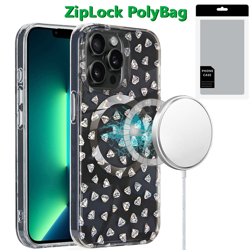 For Apple iPhone 13 Pro Max Double Layer IMD Magnetic Hybrid Shockproof Protection Anti Scratch Durable Design Secure Grip Slim Profile Compatible Design Case Cover Smoke Diamond Holographic