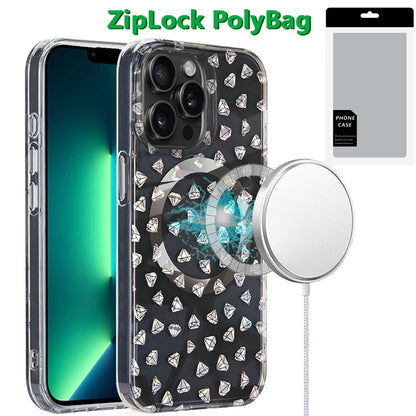 For Apple iPhone 13 Pro Max Double Layer IMD Magnetic Hybrid Shockproof Protection Anti Scratch Durable Design Secure Grip Slim Profile Compatible Design Case Cover Smoke Diamond Holographic