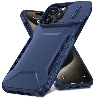 Apple iPhone 16 Pro (6.3") Slim Fit Shockproof Hybrid with Slide Camera Window Covering, Rugged Tpu Silicone Hard PC Bumper