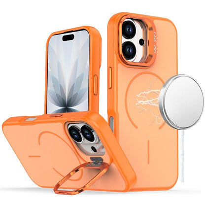 For iPhone 12 / iPhone 12 Pro (6.1") Magnetic Matte Metal Camera Stand Hybrid Drop Protection Durable Shockproof Slim Fit Design Case Cover Cosmic Orange