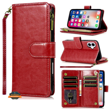 For Samsung Galaxy A17 5G Leather Wallet Case with Zipper, 9 Card Slots, Cash Pocket, Stand & Strap, Clutch Pouch Design Case Cover