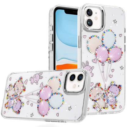 For Apple iPhone 11 Butterfly Resin Epoxy Diamond Design Metal Edged Hybrid Shockproof Heavy Duty Drop Protection Case Cover