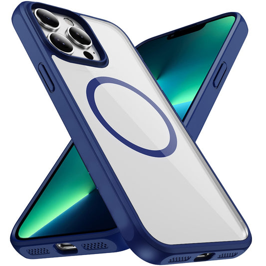 Phone Case for Apple iPhone 13 Pro Transparent Magnetic HQ Shockproof Hybrid 2.0mm Thick AntiSlip Grip Drop Protection Rugged Clear Durable Impact Cover Navy Blue