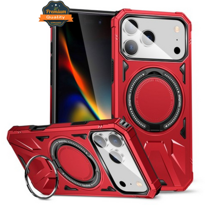 For Apple iPhone 17 Pro Max Tough Shockproof Hybrid Magnetic Large Rotating Ring Stand Compatible with MagSafe Case Cover