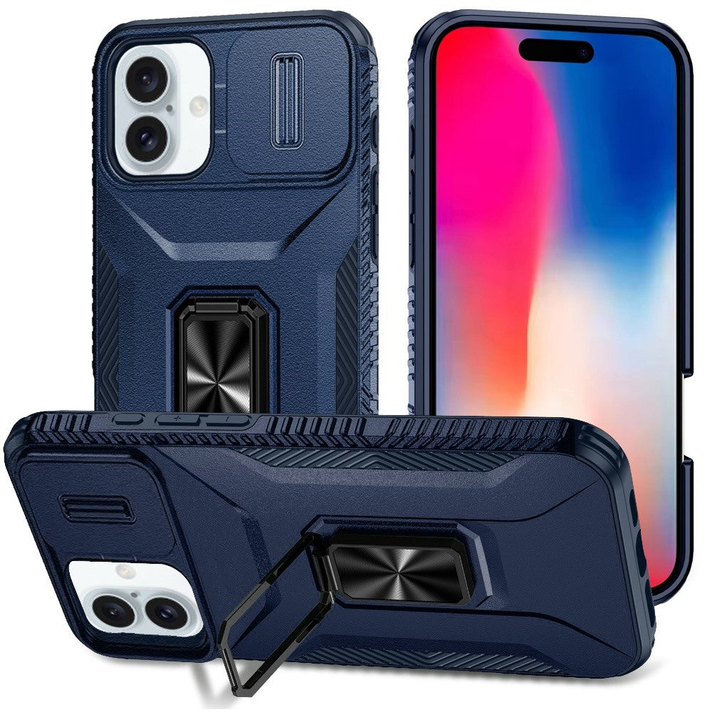 For Apple iPhone 16 Pro Max (6.9") Camera Cover Phone Case with Magnetic Rotation Ring Stand [Military Grade] Hybrid Hard Shockproof Case Cover