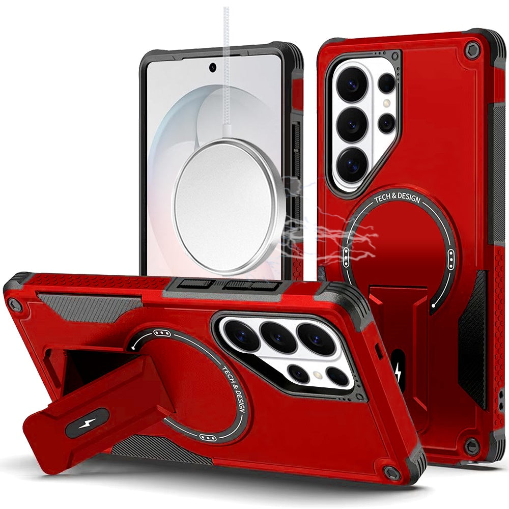 Phone Case for Samsung Galaxy S26 Ultra Magnetic Kickstand Rugged Shockproof Armor Grip Anti Slip Heavy Duty Protective Matte Stand Hybrid Cover Red