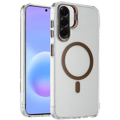 Phone Case for Samsung Galaxy A57 Clear Metallic Camera Stand Magnetic Hybrid TPU Shockproof Grip Camera Protection Kickstand Durable Armor Cover