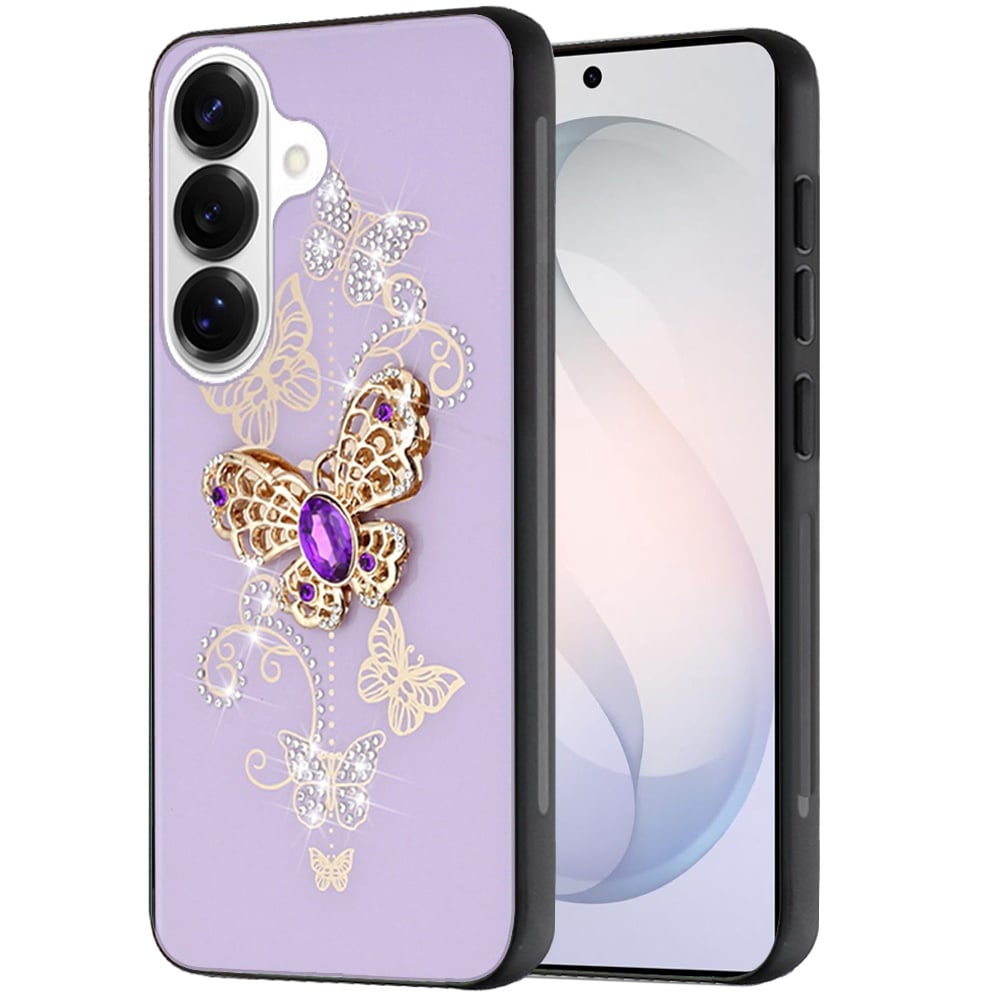 Phone Case for Samsung Galaxy S26 FE /Fan Edition Diamond Glitter 3D Butterfly Engraved Luxury Bling Hybrid Shockproof Chrome Edge Protective Durable Grip Cover