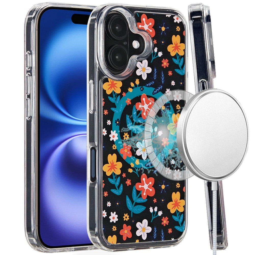 For Apple iPhone 15 Pro Max Cute Fashion Pattern Design, Durable Shockproof Slim TPU Hard Back, MagSafe Compatible Case Cover Nightly Floral