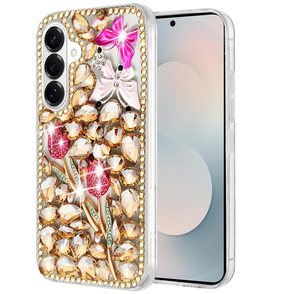 For Samsung Galaxy S26 Bling Crystal 3D Full Diamonds Luxury Sparkle Rhinestone Hybrid Protective Case Cover