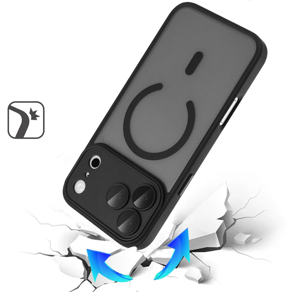 Phone Case for Apple iPhone 18 Pro/ iPhone 17 Pro Matte Frosted Magnetic Back Hybrid Hard PC Soft TPU Camera Protection Slim Shock Absorbing Anti Fingerprint Cover Black