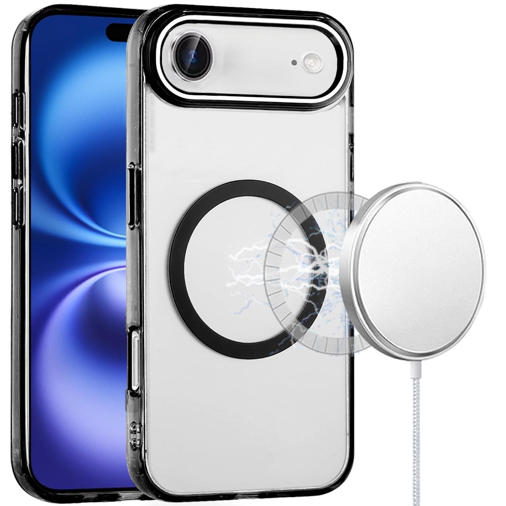 For Apple iPhone 17 Air (6.6") Transparent Back Hybrid Case - Magnetic Circle, Color Frame, Metal Buttons, MagSafe Compatible Case Cover
