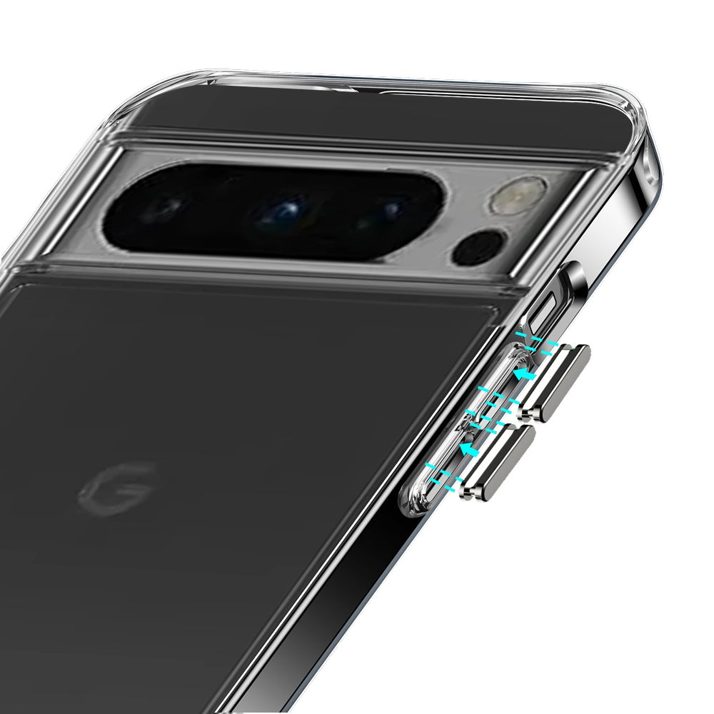 Phone Case for Google Pixel 9 Pro Crystal Transparent Thick 2.0mm Shockproof Chrome Button Durable Grip Camera Protection Hybrid Design Cover Clear