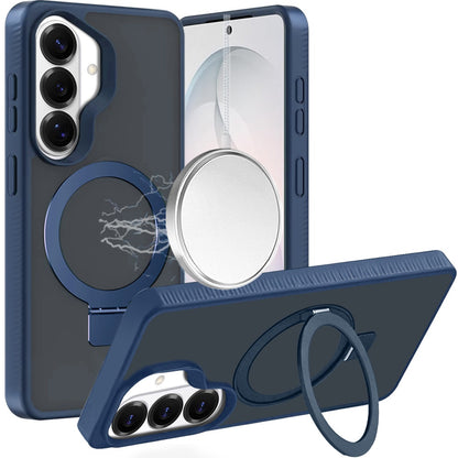 For Samsung Galaxy S26 Magnetic Circle Kickstand with MagSafe Compatibility, Matte Skin, Rugged Bumper, and Ring Holder Case Cover Blue
