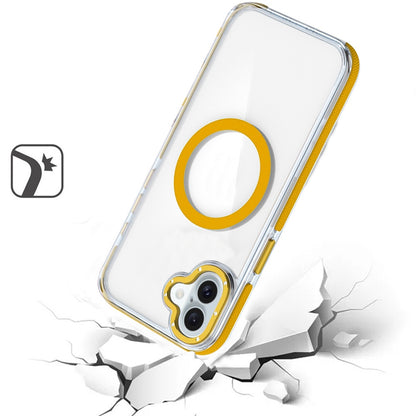 For Apple iPhone 16 (6.1") Transparent back with Colorful Frame Strong Magnetic Circle [Compatible with Magsafe] Slim Shockproof Case Cover Clear Yellow