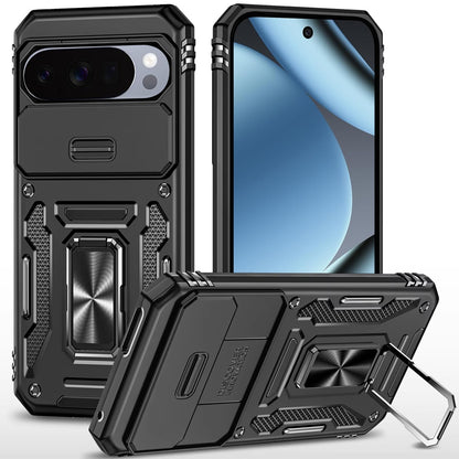 Phone Case for Google Pixel 11 Pro XL Tough Metal Ring Shockproof Sliding Camera Window Hybrid Armor Rugged Anti Slip Heavy Duty Grip Cover