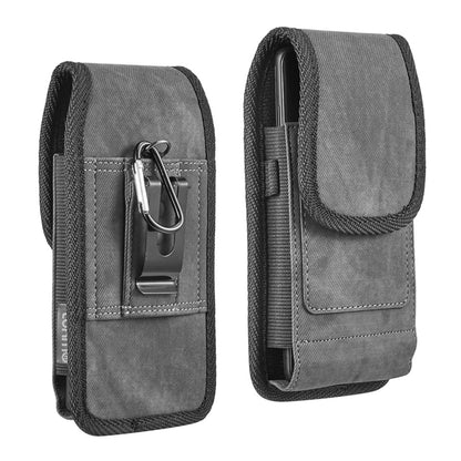 For Apple iPhone 16 Pro (6.3") Universal Vertical Fabric Case Holster with 2 Card Slots, Pen Holder, Belt Clip Loop & Hook Carrying Phone Pouch [Black]