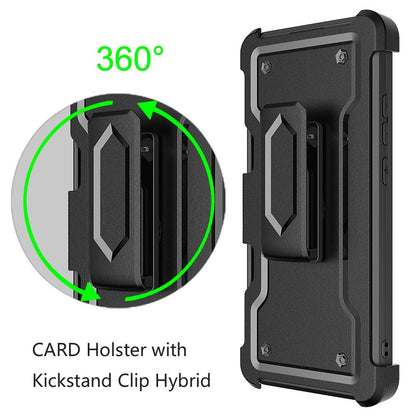 For Apple iPhone SE 3 (2022) SE/8/7 Full-Body Hybrid Heavy Duty Armor Case with Belt Clip Holster, Credit Card Holder & Kickstand Case Cover Black