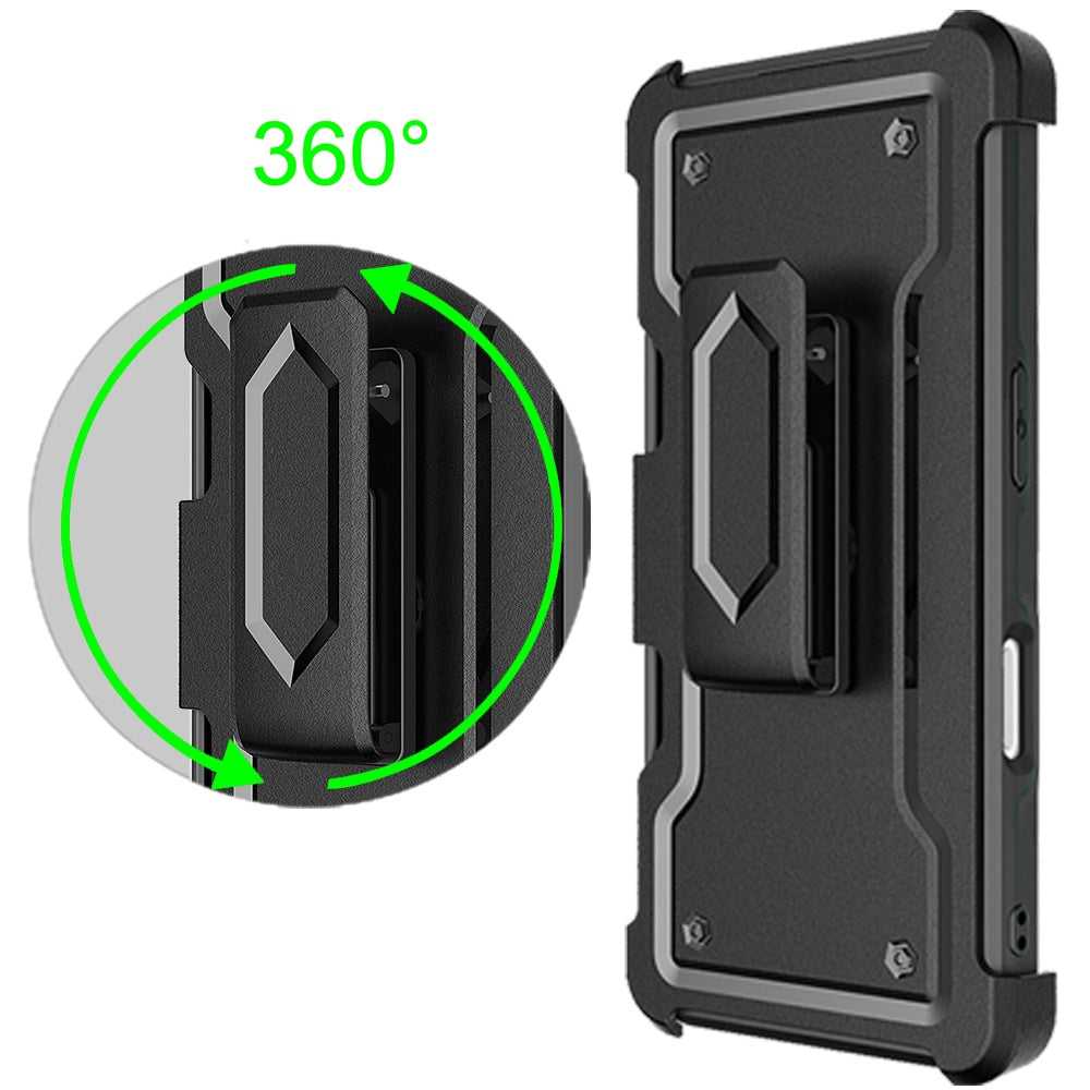 For Apple iPhone 16 Plus (6.7") Armor Shockproof Belt Clip Holster with Credit Card Holder, Kickstand Protective Full Body Heavy Duty Hybrid Case Cover Black