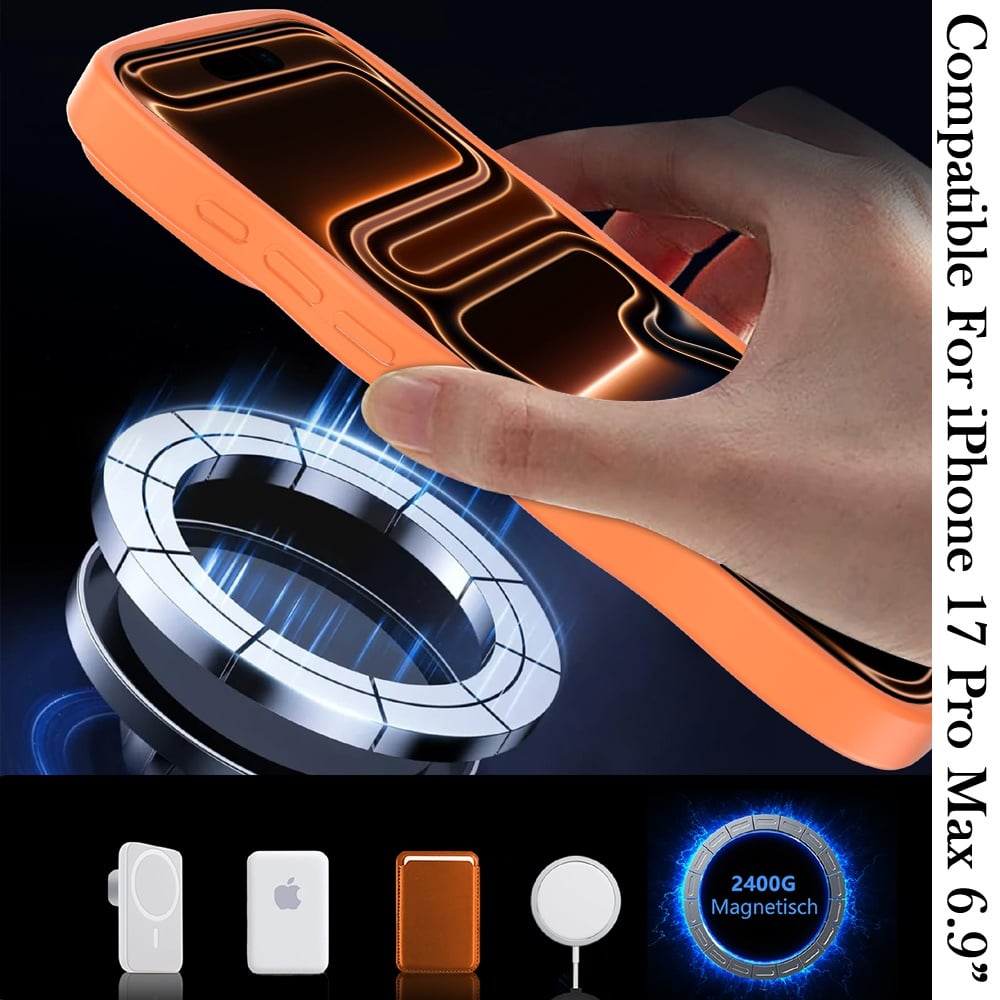 Phone Case for Apple iPhone 17 Pro Max Grip Hand Magnetic Circle Shockproof Hybrid Durable Frame Rugged Protective Secure Hold Premium TPU Cover Cosmic Orange