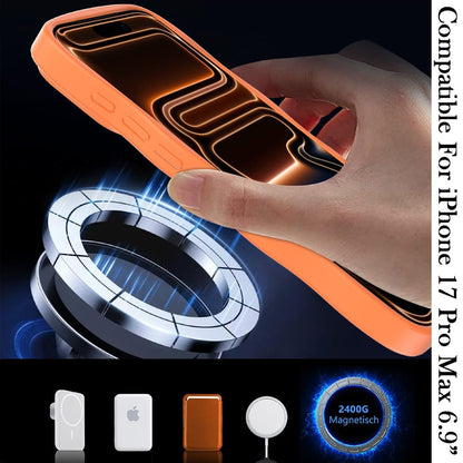 Phone Case for Apple iPhone 17 Pro Max Grip Hand Magnetic Circle Shockproof Hybrid Durable Frame Rugged Protective Secure Hold Premium TPU Cover Cosmic Orange