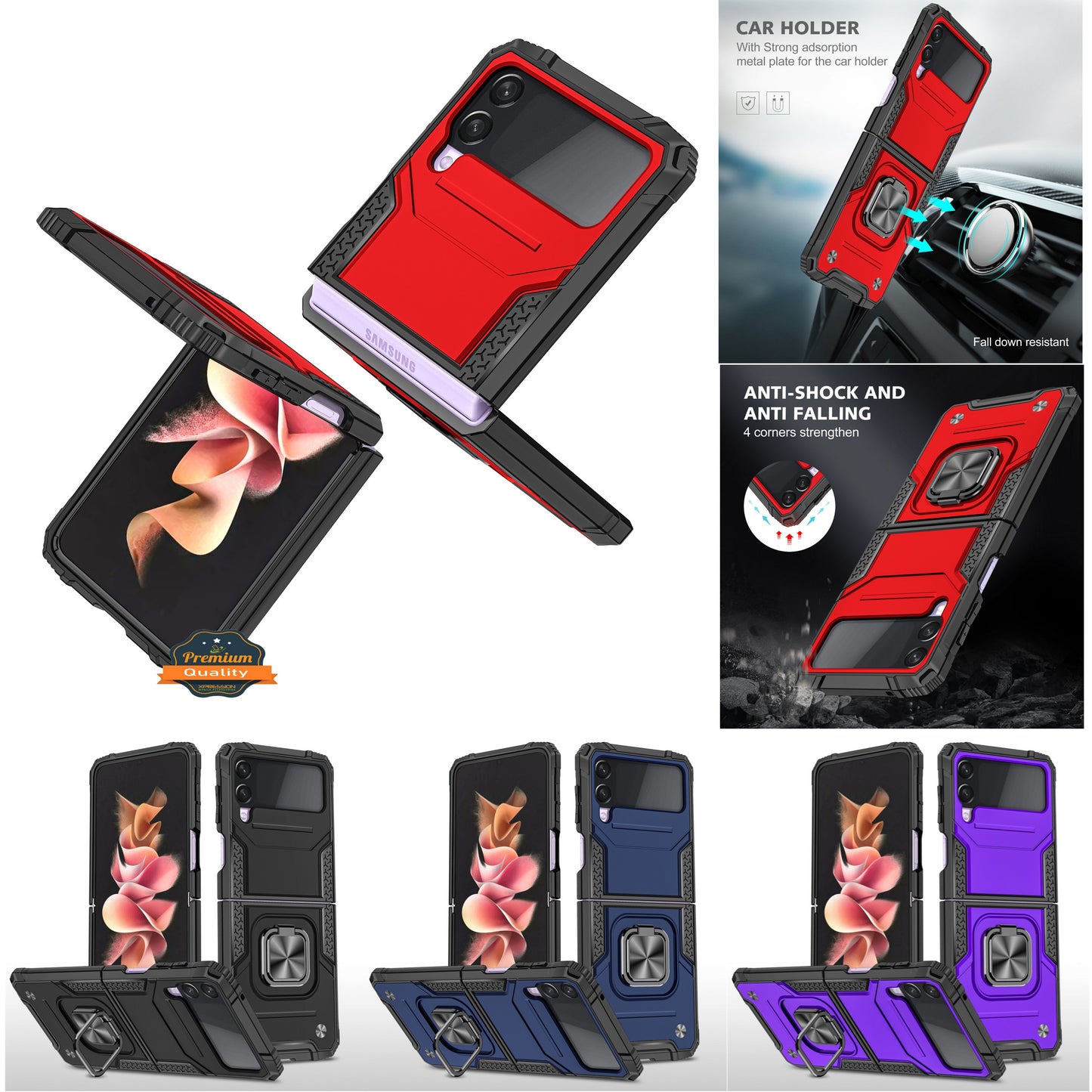 For Samsung Galaxy Z Flip 7 FE 360° Rotating Ring Kickstand with Magnetic Holder Hybrid Shockproof Rubber TPU Hard PC Case Cover