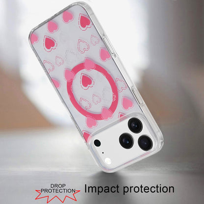 For Apple iPhone 17 Pro Max Stylish Pattern Fashion IMD Printed Design TPU Double Layer Slim Shockproof with Magnetic Back Case Cover Pink Heart