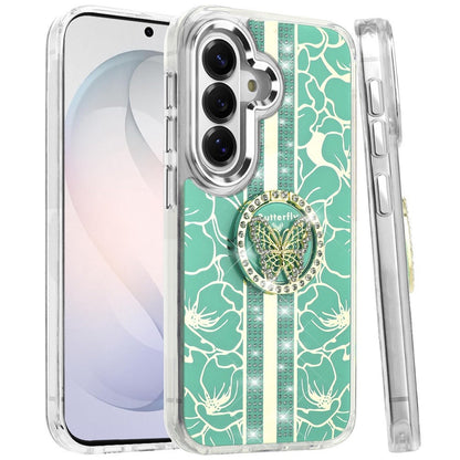 Phone Case for Samsung Galaxy S26 FE /S26 Fan Edition Floral Butterfly Ring Stand Glitter Bling Shockproof Hybrid Luxury Fashion Protective Anti Slip Durable Grip Cover