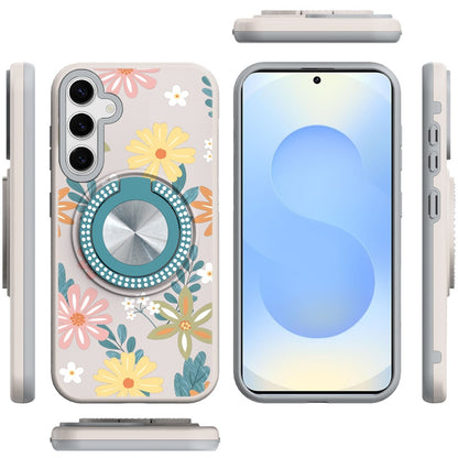 For Samsung Galaxy S25 /S24 Pattern Design Hybrid with Invisible Ring Stand & Magnetic Back, Shockproof Protective Grip Case Cover