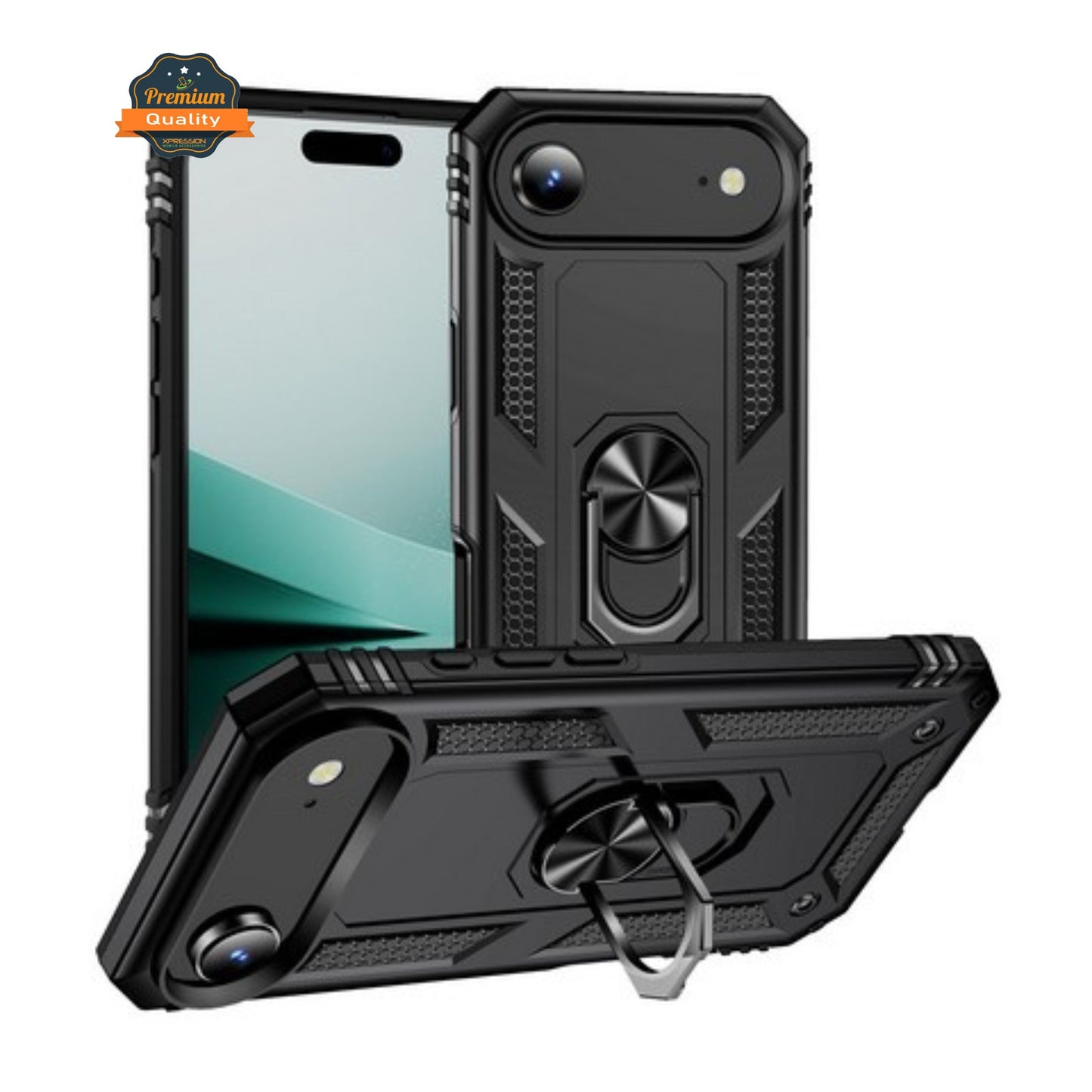 For Apple iPhone 17 AIR Shockproof Hybrid Dual Layer PC + TPU with Metal Ring Kickstand Heavy Duty Armor Shell Case Cover