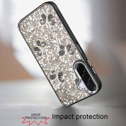 For Samsung Galaxy S26+ / S26 Plus Cute Butterfly Crystal Diamond Glitter Case Sparkle Bling Frame Metallic Edges, Shimmer TPU Hybrid Case Cover