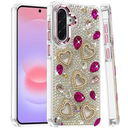 Phone Case for Samsung Galaxy A37 Luxury Crystal Heart Rhinestone Diamond Bling Shockproof Hybrid Glitter Protective Stylish Durable Grip Cover