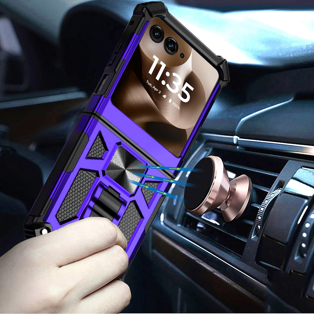 For Motorola Razr+ PLUS 2025 /2024 Hybrid Shockproof [Military Grade] Rugged Protective with Magnetic Car Mount & Invisible Stand Case Cover Rose Gold