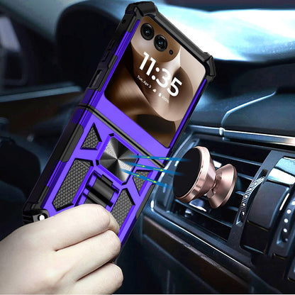 For Motorola Razr+ PLUS 2025 /2024 Hybrid Shockproof [Military Grade] Rugged Protective with Magnetic Car Mount & Invisible Stand Case Cover Rose Gold