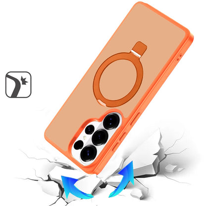 For Samsung Galaxy S26 Ultra Magnetic Circle Back with Ring Stand Full Rotation Matte Hybrid Shockproof Case Cover