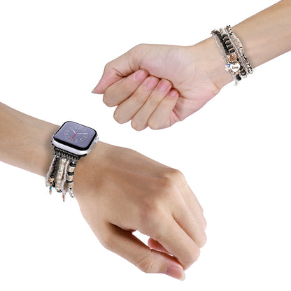 Watch Band Beaded Stretch Bracelet Love Charm Pendant Elastic Comfortable Replacement Strap