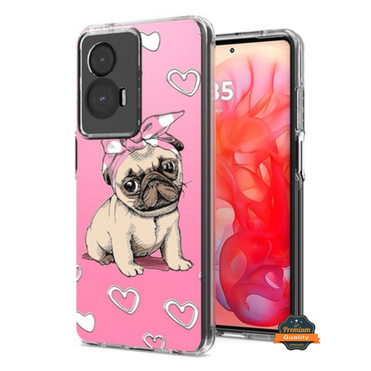 Phone Case Cover for Motorola Moto G Stylus 5G 2026 Hybrid Clear Frame with Trendy Pattern Design, Shockproof Hard Back & TPU Rubber Cover Dog Pink Heart