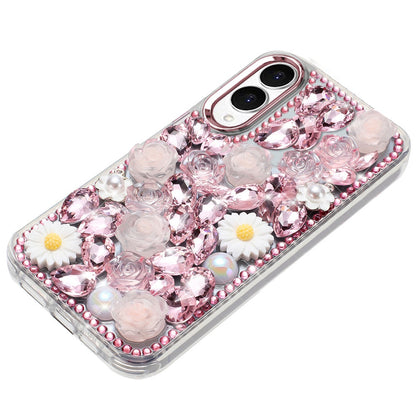 For Samsung Galaxy S25 Edge Fashion Daisy Floral Series, Full 3D Bling Crystal Diamonds Sparkling Rhinestone Glitter Hybrid Design Case Cover