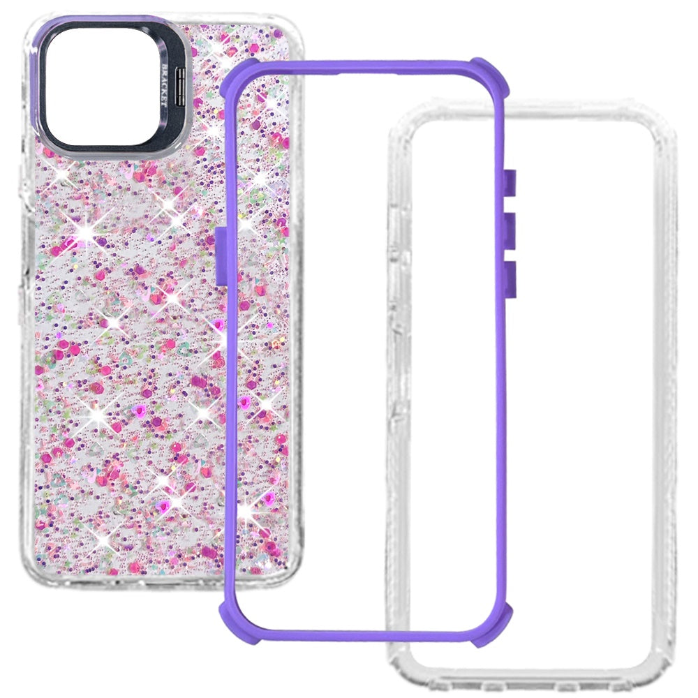 Phone Case for Apple iPhone 17E / iPhone 16E Luxury Bling Scattered Glitter Hybrid Dual Layers with Integrated Camera Stand and Sparkle Finish Design Cover