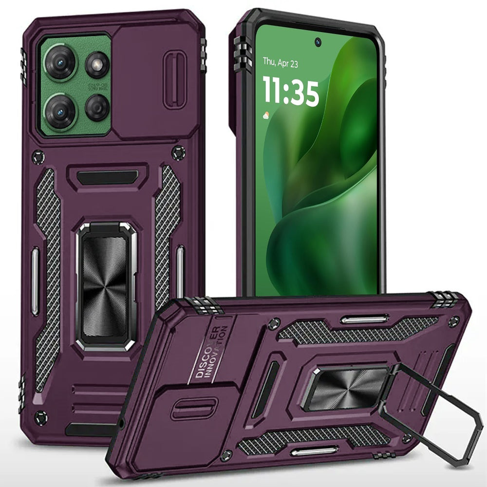 Phone Case for Moto G Power 5G (2026/2025) Tough Metal Ring Shockproof Sliding Camera Window Hybrid Armor Rugged Anti Slip Heavy Duty Grip Cover Purple