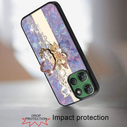 For Motorola Moto G 5G 2025 Diamonds 3D Butterfly Bling Sparkly Glitter Ornaments Engraving Hybrid with Stand Fashion Case Cover Enchanted Butterfly Purple