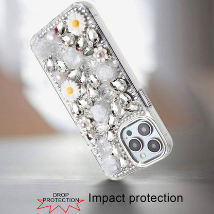 For Apple iPhone 11 Fashion Daisy Floral Series, Full 3D Bling Crystal Diamonds Sparkling Rhinestone Glitter Hybrid Design Case Cover