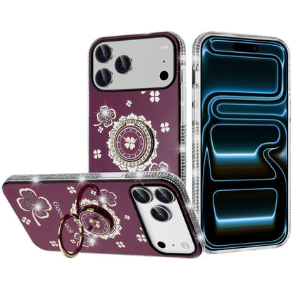 Phone Case for Apple iPhone 18 Pro Max Glitter Diamond Ring Stand Sparkle Rhinestone Edge AntiSlip Kickstand Luxury Fashion Bumper Shockproof Cover Purple