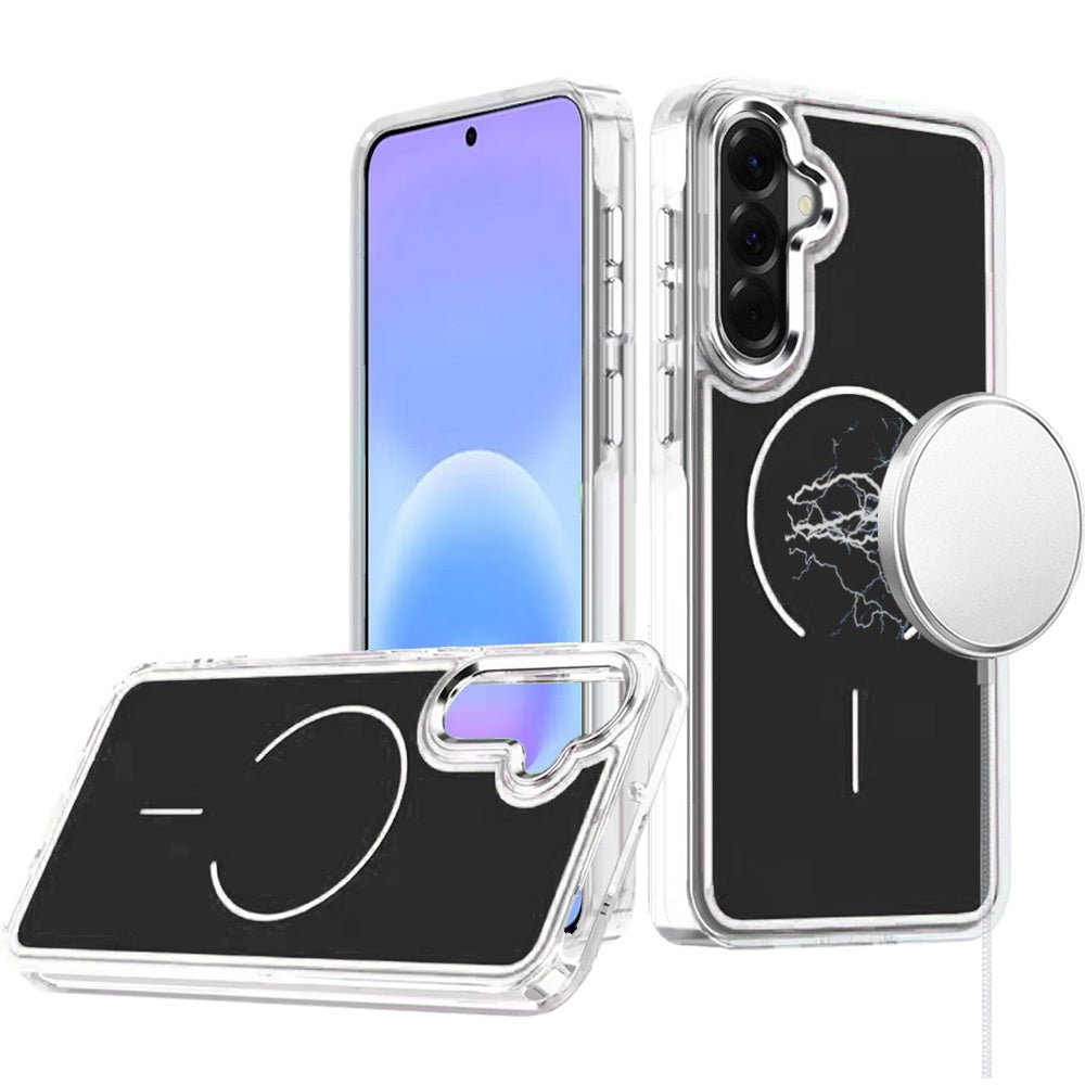 Phone Case for Samsung Galaxy A57 Metallic Transparent Magnetic Magsafe Compatible Shockproof Hybrid TPU Durable Clear Protective Grip Cover Black