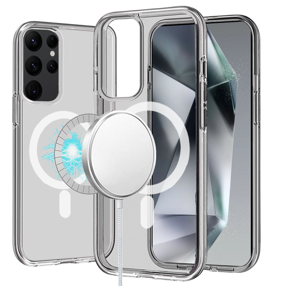 For Apple iPhone 17 MagSafe Compatible Transparent Hybrid Case with Magnetic Circle, Shock Absorption TPU Rubber Case Cover Smoke Gray