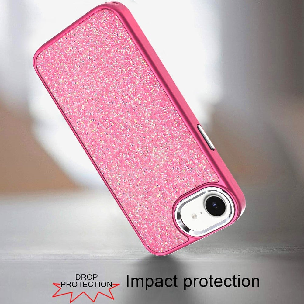 For Apple iPhone 17E /16E Crystal Sparkle Diamond Glass Full Mini Glitter Bling Frame TPU Hybrid Protective Case Cover