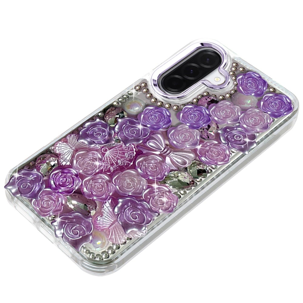Phone Case for Samsung Galaxy A27 3D Flower Bling Rhinestone Glitter Cute Stylish Shockproof Protective Decorative Luxury Grip Stones Ornaments Cover