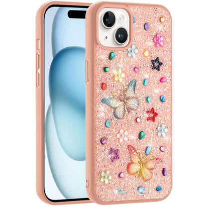 Phone Case for iPhone 15 Plus 3D Butterfly Diamond Bling Glitter Shockproof Stylish Protective Luxury Hybrid Sparkly Durable Grip Design Cover
